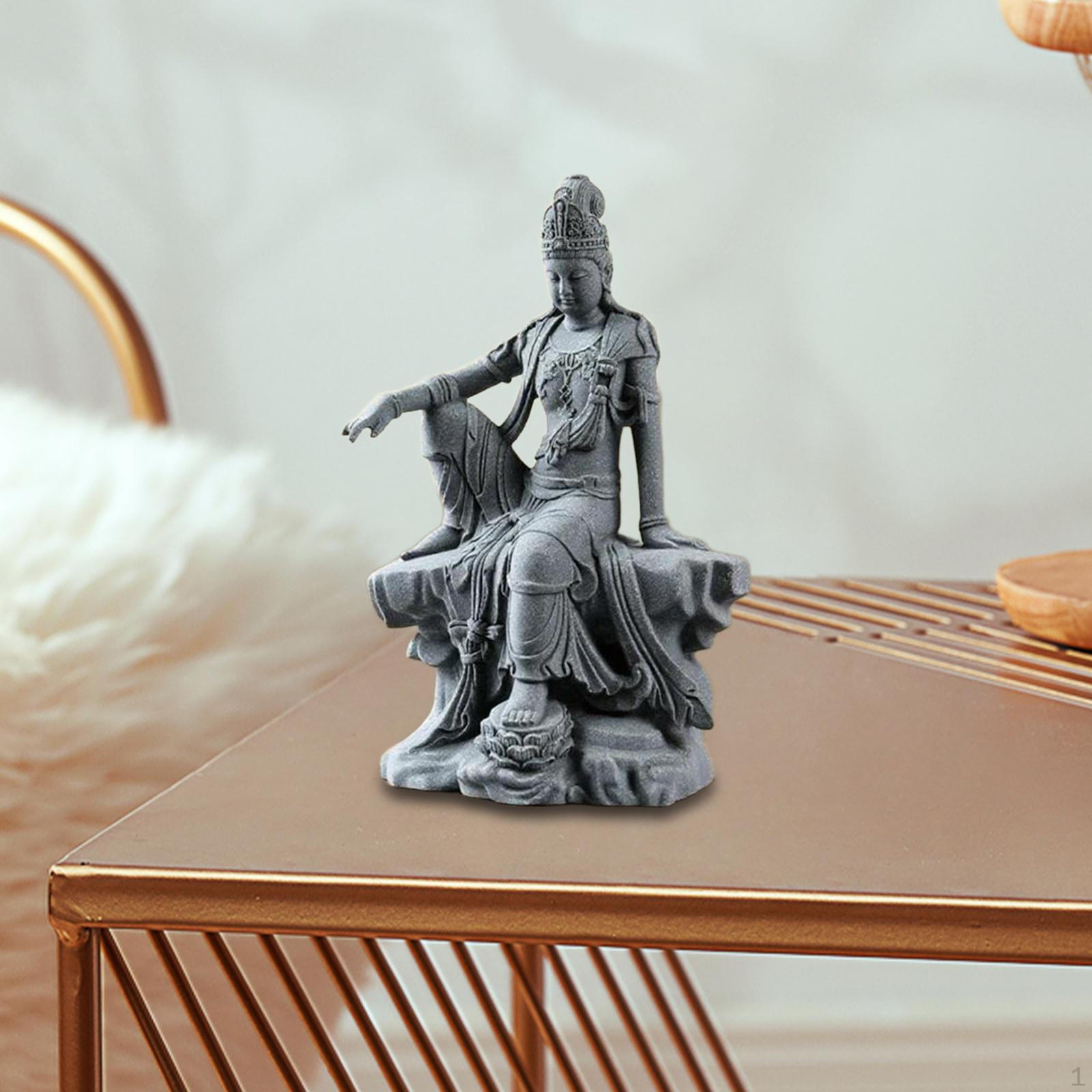 Gray Resin Guanyin Statue Kuanyin Sculpture Accessory for Feng Shui Gift Multifunctional Lightweight