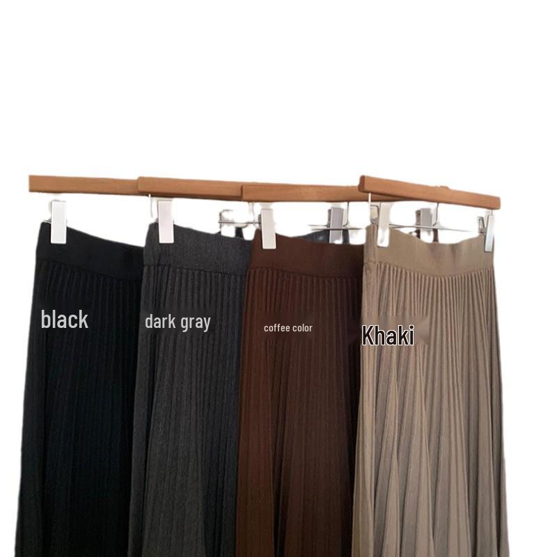 2025 Winter Women's High-Waisted Pleated Knit Midi Skirt - Korean Style, Versatile & Casual