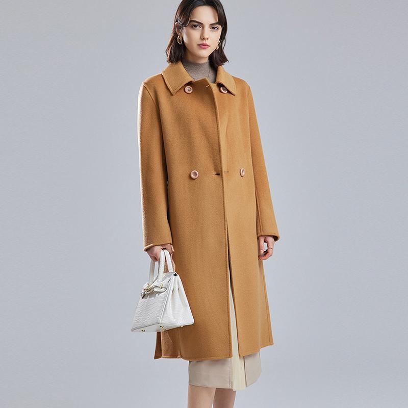 

Женское шерстяное пальто из 100% шерсти, СОВРЕМЕННОЕ НОВОЕ Осеннее шерстяное длинное пальто SAGA, зимнее теплое шерстяное пальто, двубортное L верблюд