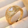 Vintage Inlaid White CZ Women's Ring Ethnic Gold Color Hand Carving Daily Wear Party Jewelry Anniversary Gift