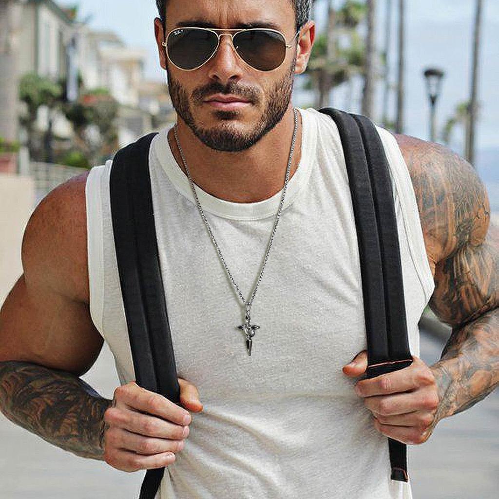 Xiaomi Vnox Arrow Shaped Cross Necklaces for Men Women, Cross with Circle Pendant, Stylish Christian Prayer Collar Jewelry