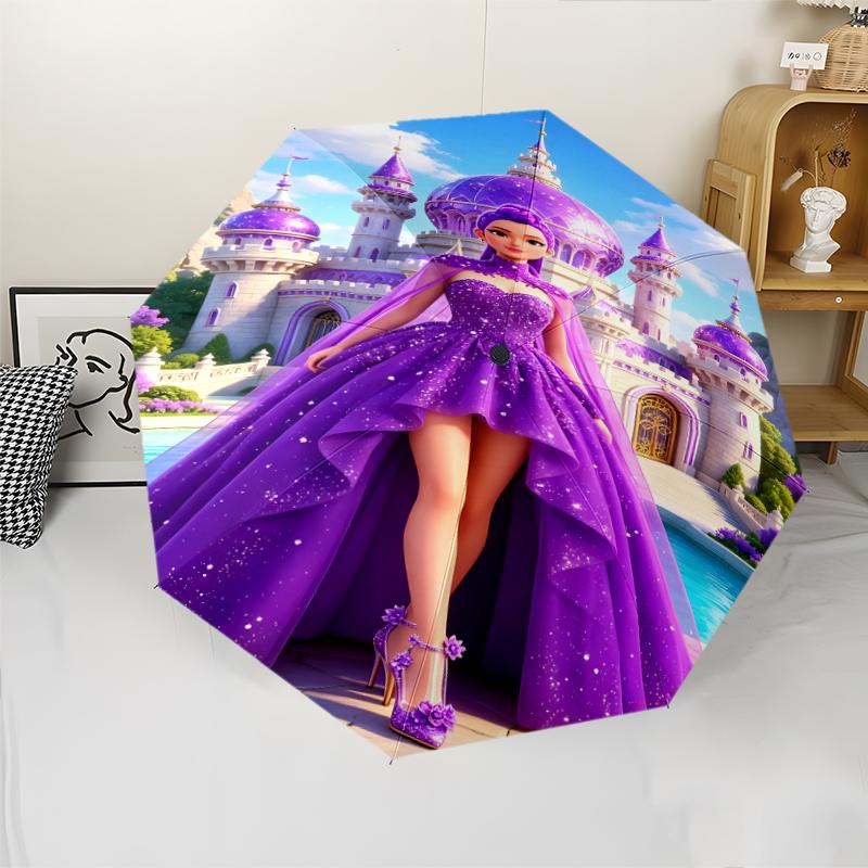 Demon Hunter Print Automatic Umbrella, 8 Rib Iron Frame, Plastic Handle, Suitable for Outdoor Travel &Daily , Ideal Gift