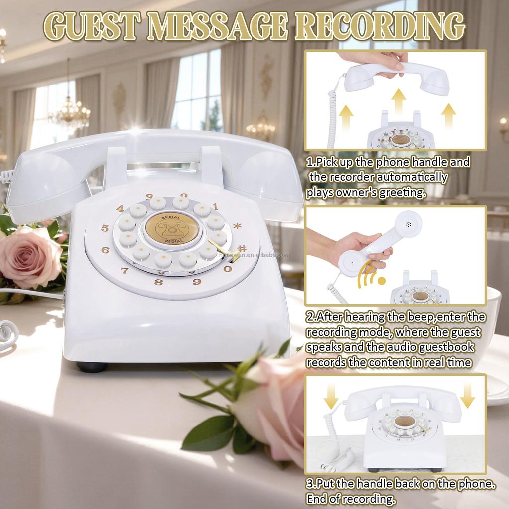 Decorazione Booth Fotografico Matrimonio a Grande Capacità Audio Guestbook Telefono con Funzione di Registrazione Vocale Firme