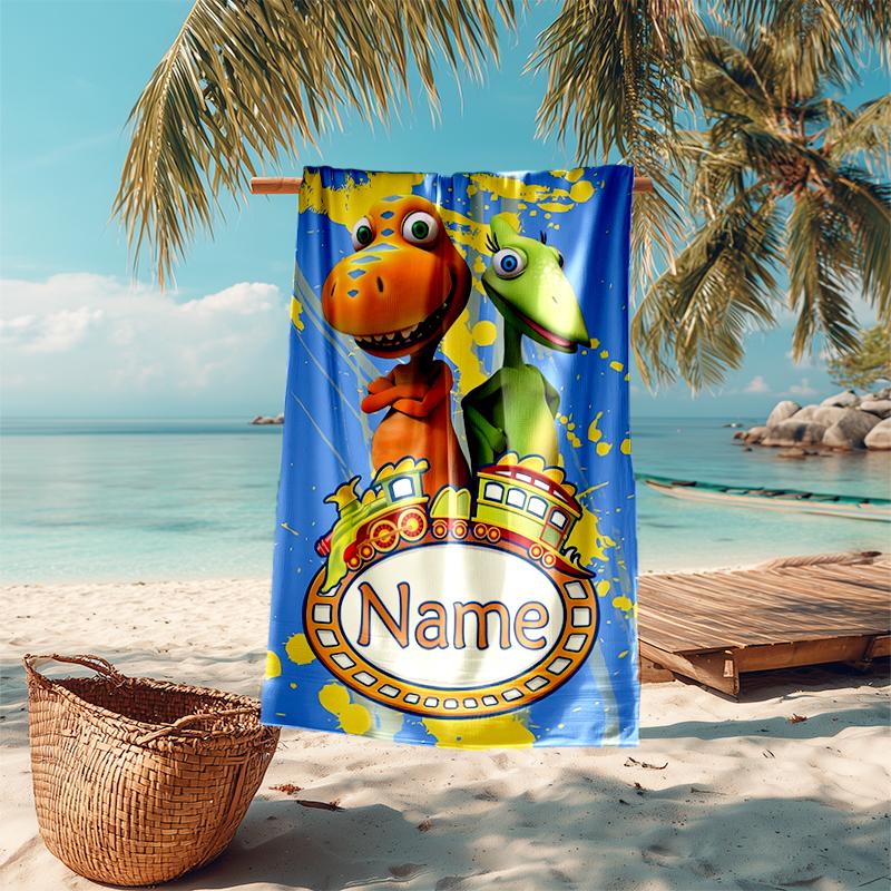 Personalized customized proof beach towel with Dinosaur Train pattern - soft, absorbent, quick-drying, perfect swimming, camping&bathing