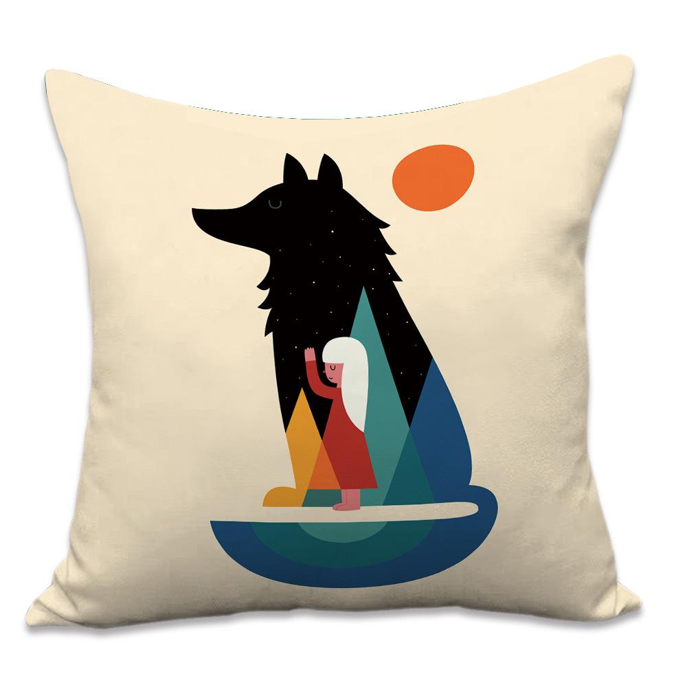 Cotton And Linen Cartoon Printed Pillow Cover Dynamic Printing Pillow Cover Cushion Premium Durable Quality Useful cotton and linen 45x45cm