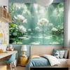 2D Ethereal Green Lotus Pond Tapestry Fantasy Nature Water Lily Art Wall Decor Cloth for Home & Bedroom