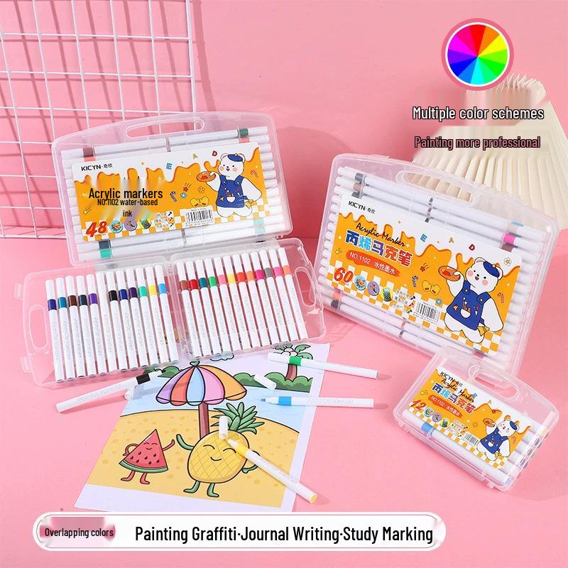 Schnelltrocknende Acrylmarker - 24 Farben, Nicht ausblutend, Schichtbare Aquarellstifte für Kinder-Graffiti und Kunst