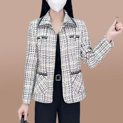 Chaqueta Casual Jacquard Francés para Mujer Primavera/Otoño Talla Grande Cuadros Top Elegante
