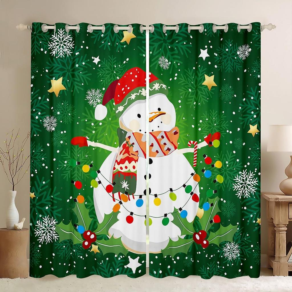 Blackout Christmas Tree Curtain Cute Santa Claus Living Room Decor Cartoon Snowman Window Curtains Drape Made Of Polyester Washable Sitting Ready