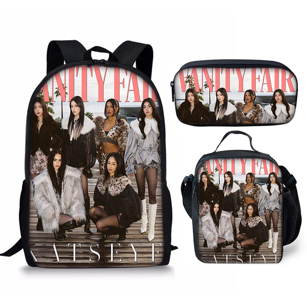 Luxury Popular Funny Novelty Kpop Katseye 3D Print 3pcs/Set pupil School Bags Laptop Daypack Backpack Lunch bag Pencil Case