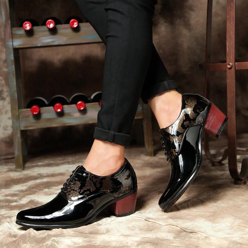 Men Formal Shoes High Heels Pointed Toe Leather Shoes Increased Shoes Business Shoes Lace Up Shoes