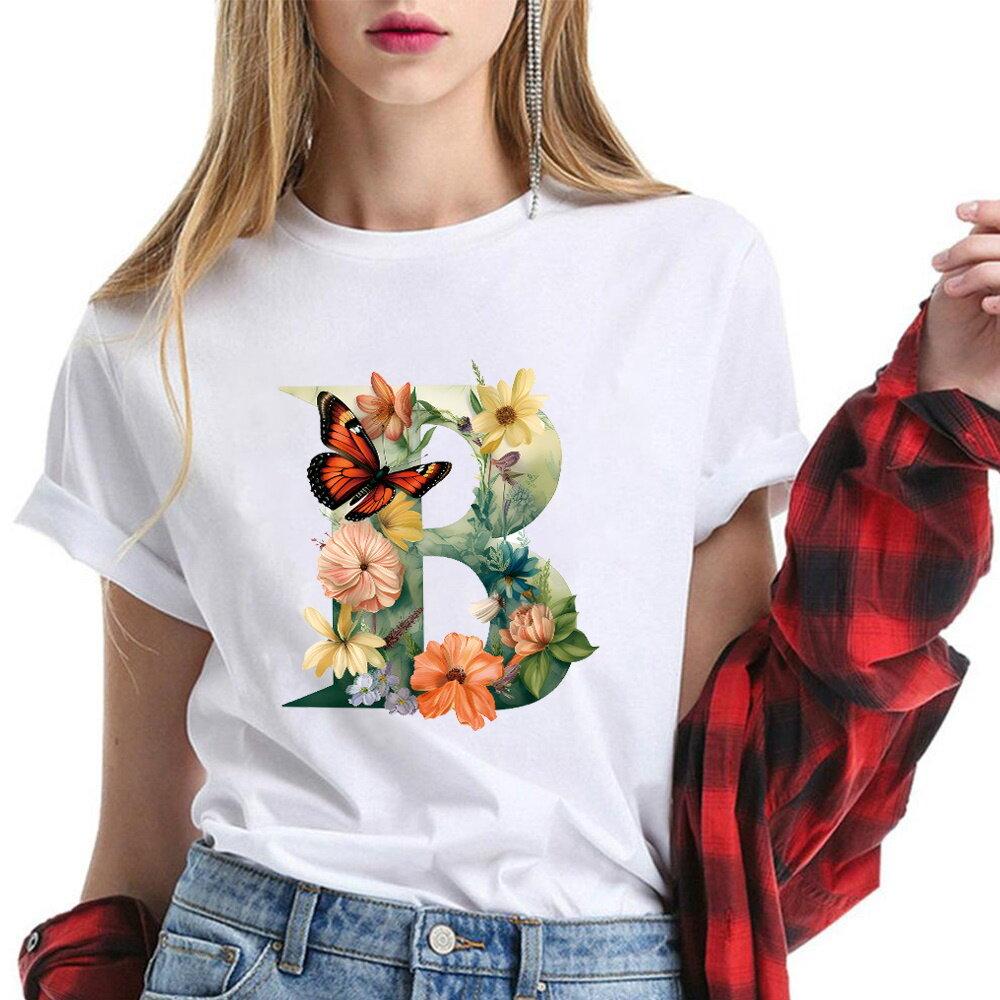 New T-Shirt Butterfly Letter Collection Women's Plus Size  T-Shirt Top Short Sleeve Gift Couple Tee