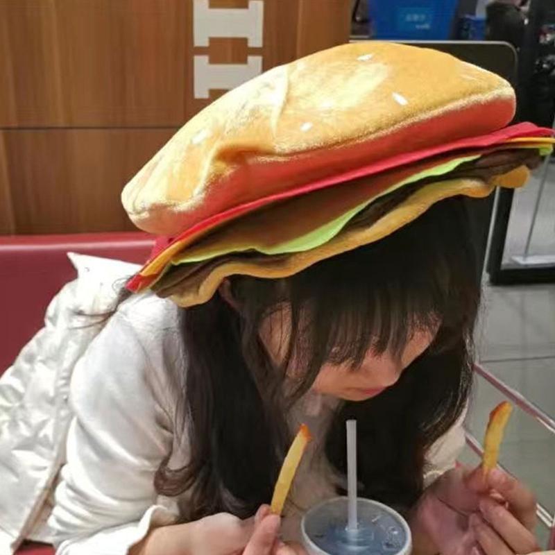 Unique Headgear Cartoon Unique Cheeseburgers Shaped Headgear Fast Food Hamburger Caps Photo Prop for Carnivals Cosplay