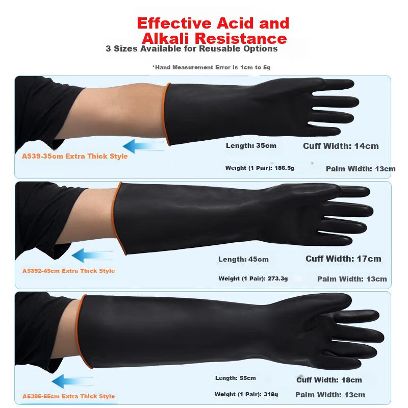 Acid And Alkali Resistant Rubber Gloves, 5 Pairs/pack, Extended And Thickened, Oil-Proof, Chemical-Resistant, Double-Layer Rubber A539