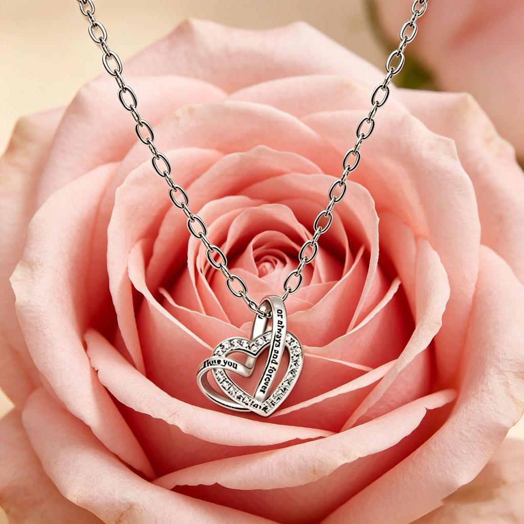 Dual Heart Zirconia Engraved Name Necklace - Elegant, Versatile Fashion Jewelry