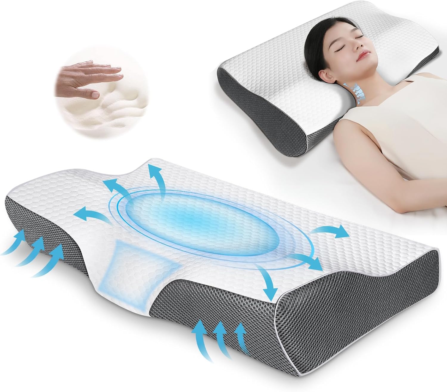 

DAYUIRA Pillow, Relieves Neck Pain, Popular Memory Foam Pillow, Relieves Neck Stiffness, Comfortable Sleep Pillow for Side Sleeping, Soft and