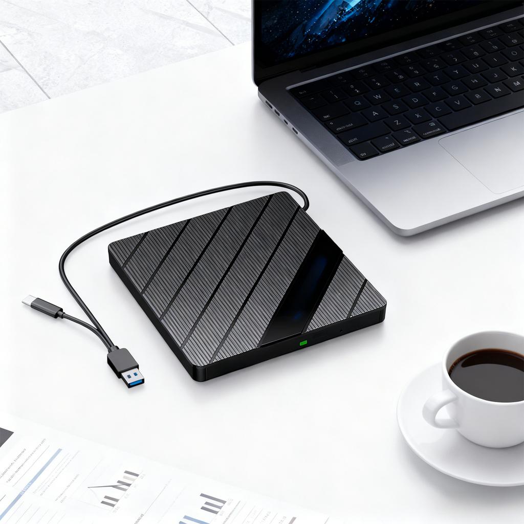 Arzător DVD Extern Multifuncțional 7-în-1 cu Interfață USB/TYPE, Care Poate Fi Conectat la un Stick USB Extern.