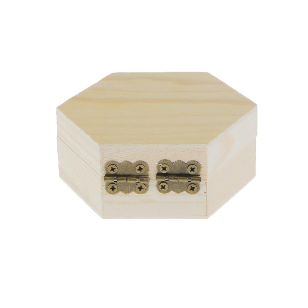 Unpainted Hexagonal Wooden Jewelry Box Trinket Case craft