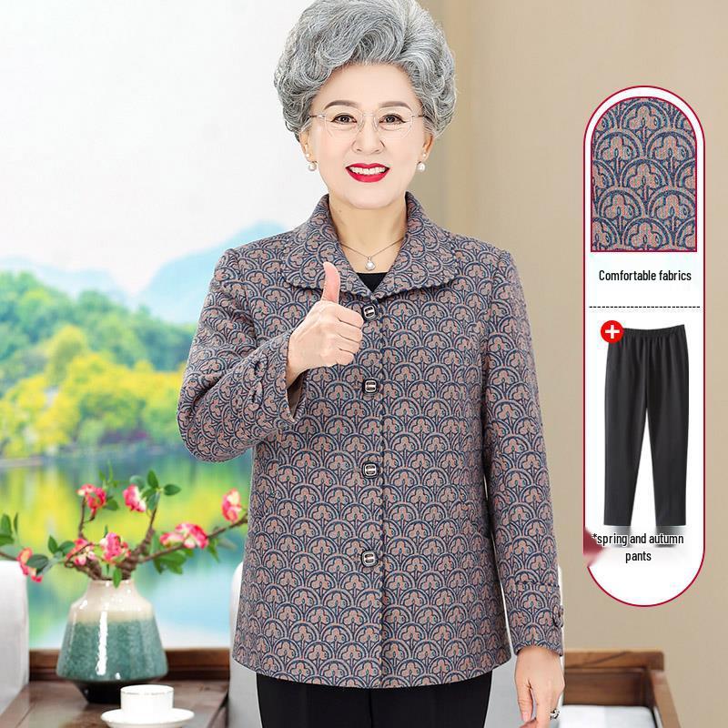 Plus Size Cardigan Jacket for Women 70-80: Spring/Autumn Outerwear for Middle-Aged & Elderly
