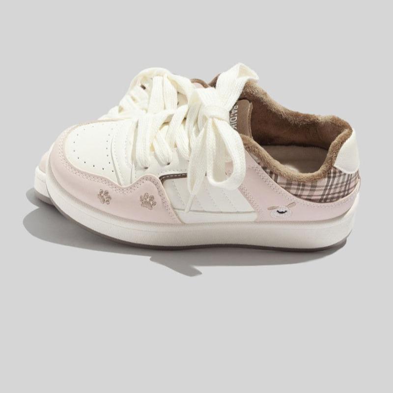 Thick-soled Fleece-lined White Sneakers for Women Niche Design Casual and Warm Double-cotton Style