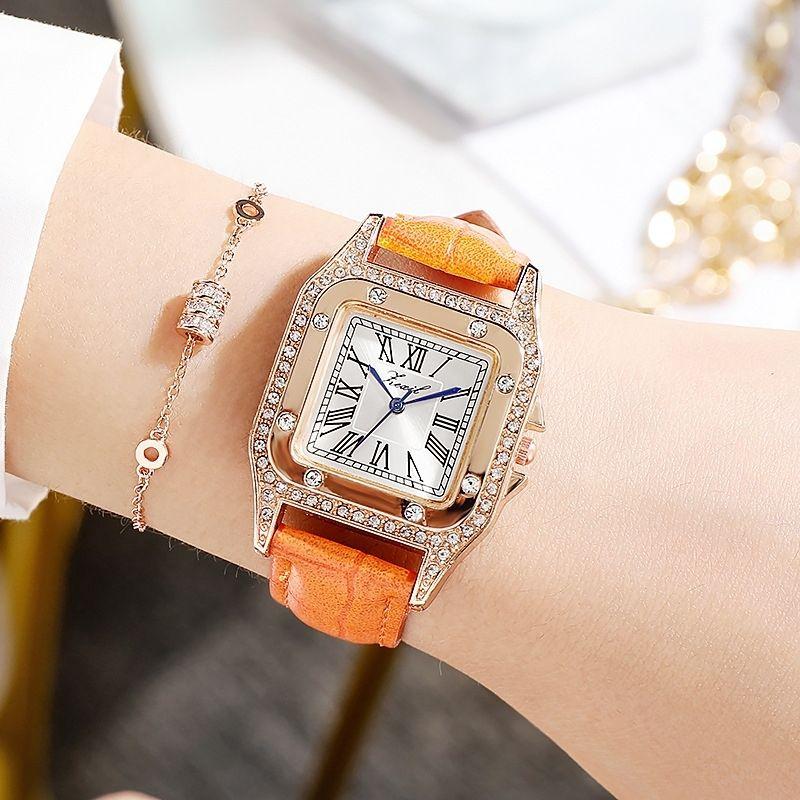 

Квадратные бриллиантовые модные женские часы, офисные рабочие, элегантные, цветные, шикарные, трендовые, наручные часы, роскошные, со стразами, женские One Size оранжевый
