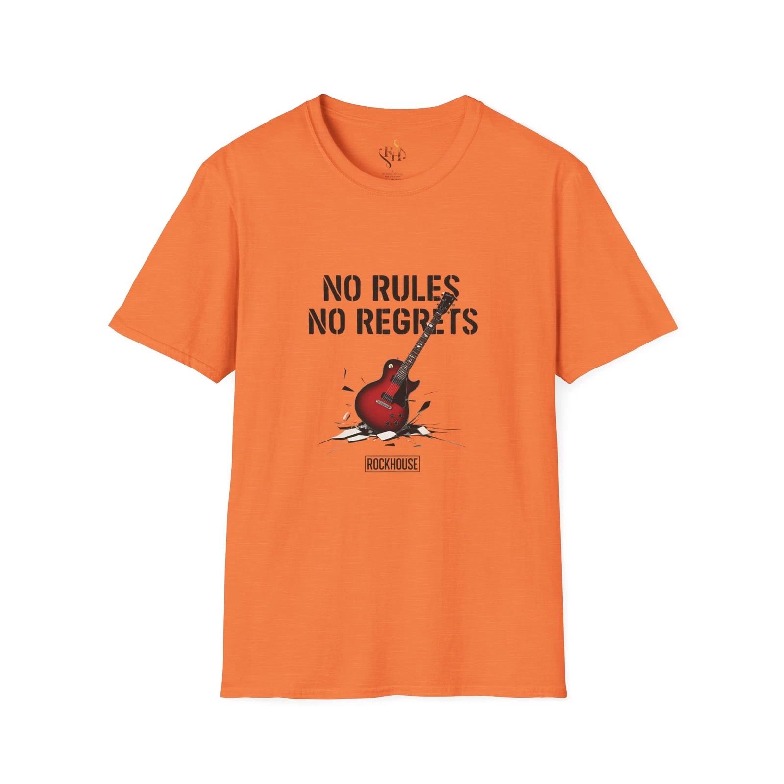 

Bold Rock Music T-Shirt, Rebelous Gift for Musicians, No Rules No Regrets Tee, S