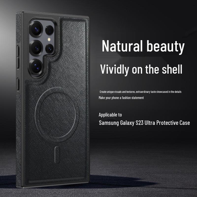 

Samsung S24 Ultra Magnetic Phone Case: Carbon Fiber Texture with Card Holder & Leopard Print S25+ Business Protective Case S25+