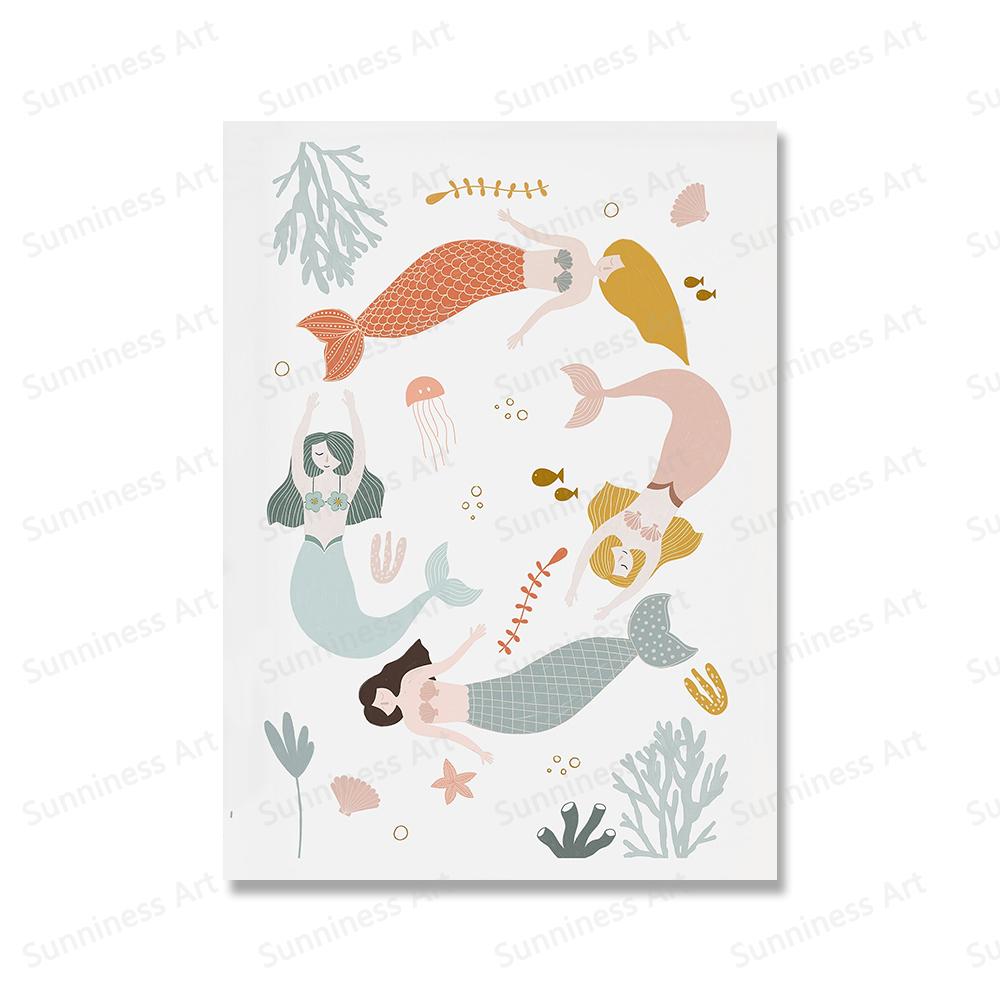 Stampe per Nursery Stile Boho Sole Arcobaleno Faro Palloncini Gialli Ragazza Poster Gelato Sirena Quadri Artistici Estetici Pittura Murale