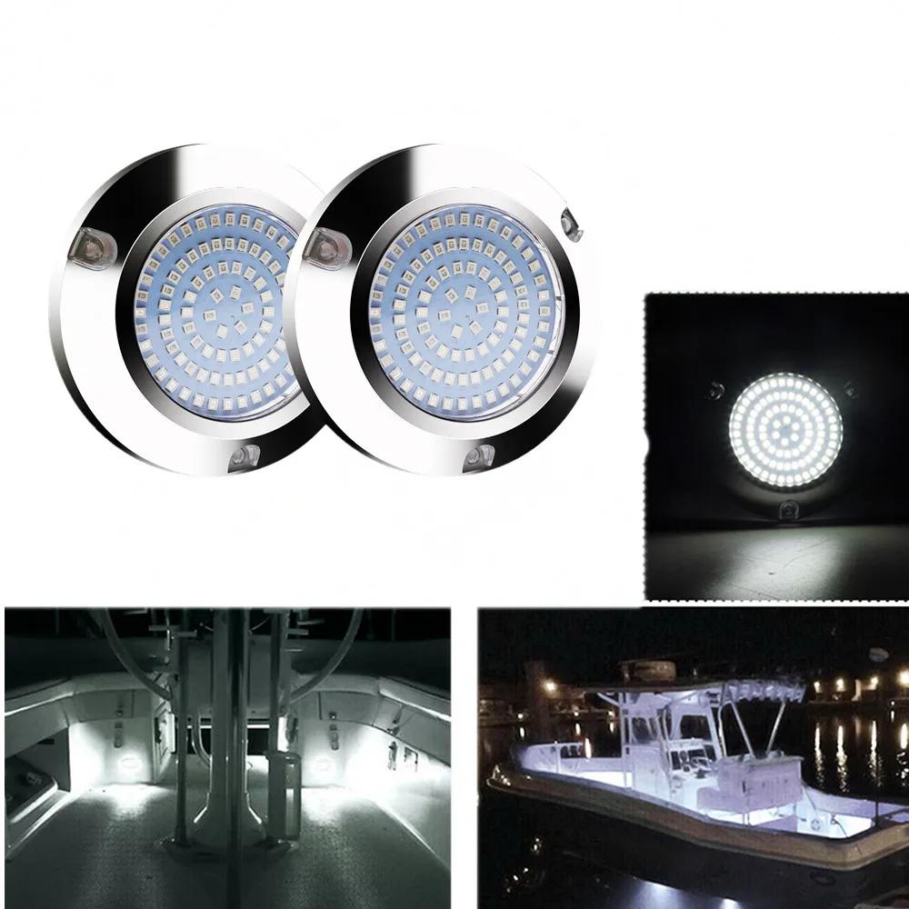 2PCS 90LED Round Chrome Marine LED Yacht Light Underwater Light Super Bright Stainless Pontoon Waterproof Boat Marine Lights