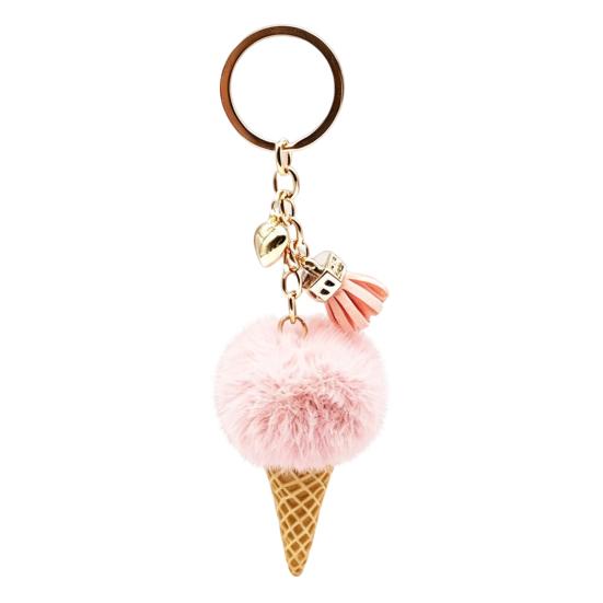 Ice Cream Pendant with Metal Ring Plush Keychain for Backpacks, Fluffy Cone Backpack Decoration Bag Charm, Decorative Women