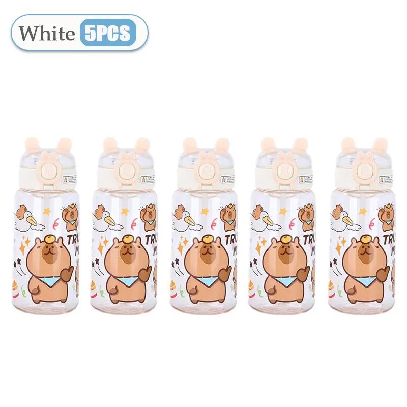 1-10PCS Capybara Cartoon 550ml Portable Large-capacity Water Bottle Sports Straw Cups Student Plastic Water Cups Water Bottle