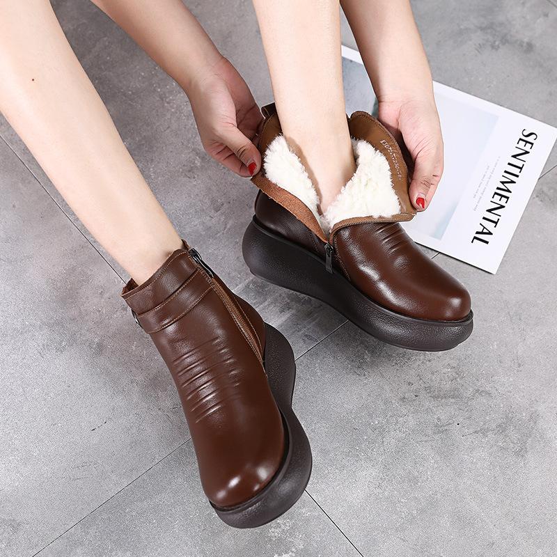 Fashion GKTINOO 2025 Waterproof Women Snow Boots 100% Genuine Leather Natural Wool Fur Platform Ankle Boots For Women Winter Warm Shoes