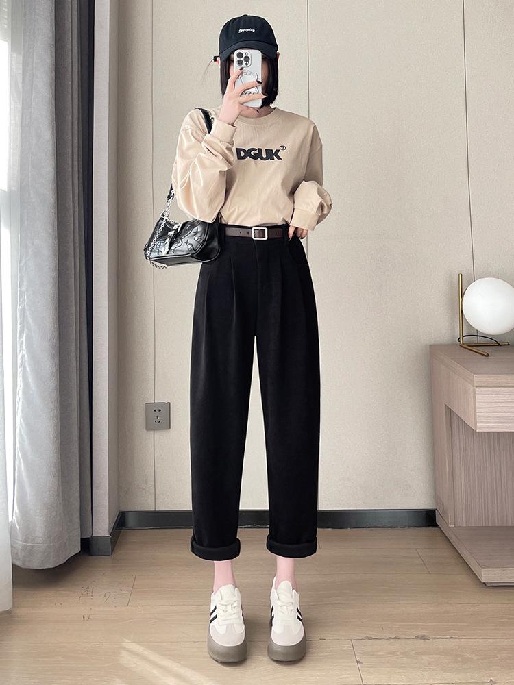 2024 High Waist Black Harem Carrot Pants for Women - Slimming, Lightweight, Nine-Point Style