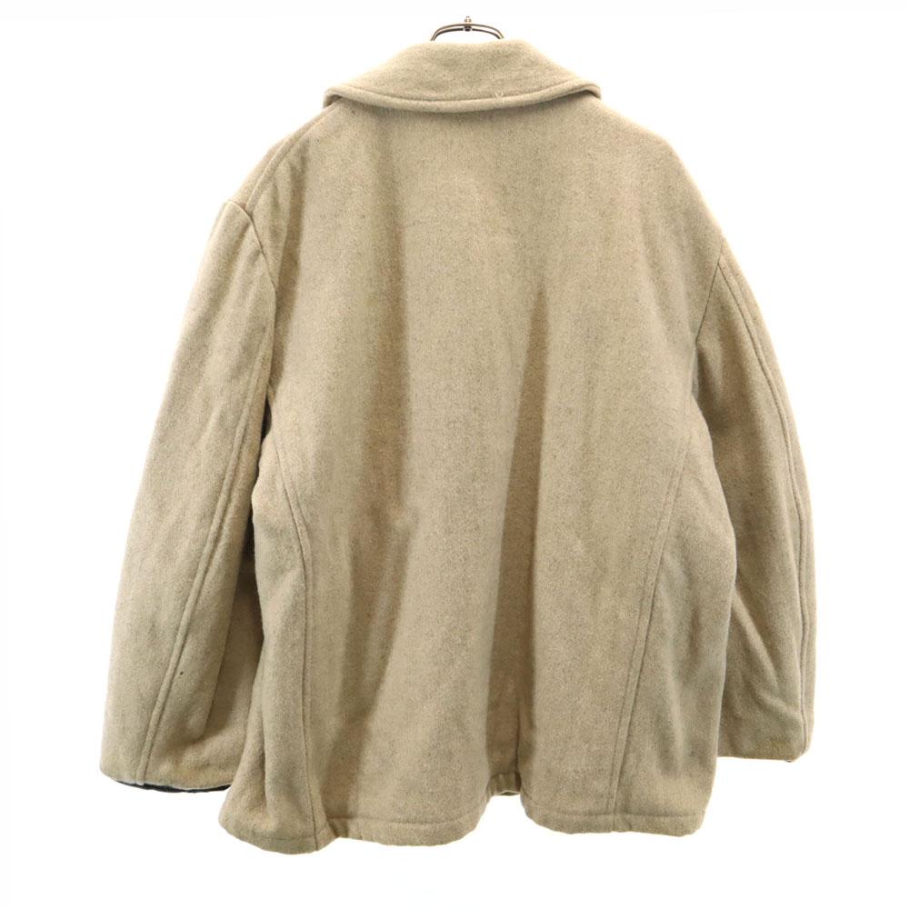 melton 70s Made in USA Vintage wool pea coat L beige Quilted back Women Used