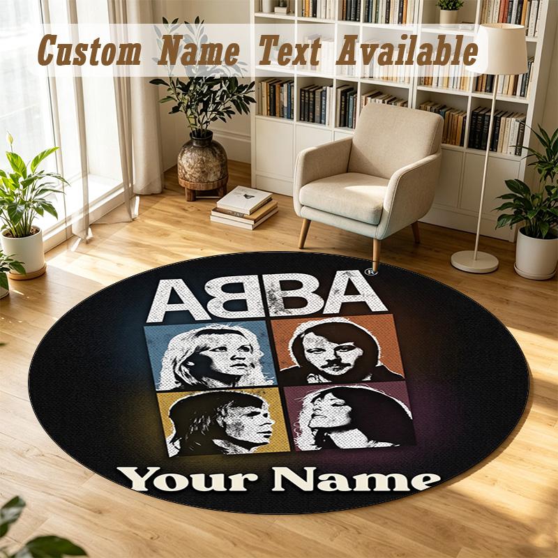 Round Rug Custom NameABBA Pattern Non Slip Carpet Home Floor Decor