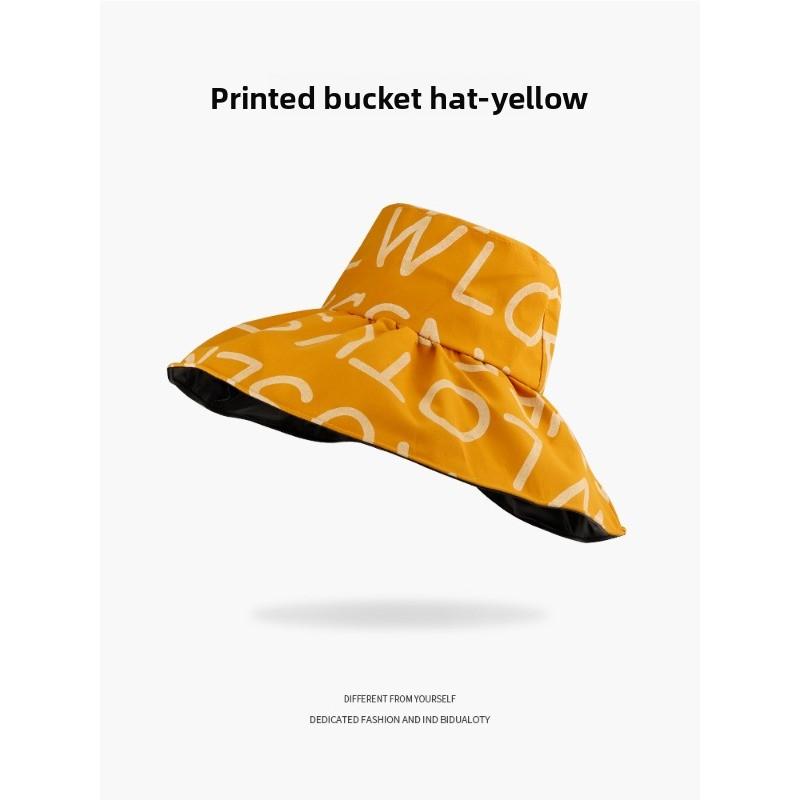 

Printed bucket hat, foldable fabric cap, black glue sun protection dome visor, wide brim women s hat One size fits all 58cm жовтий