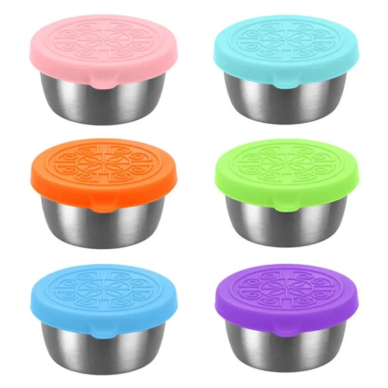 Sauce Packaging Cup,salad Tomato Sauce Seasoning Container,leak Proof Silicone Lid,304 Stainless Steel Dipping Dish,sauce Cup