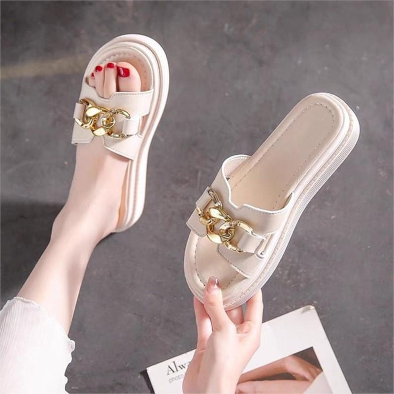 Chain High Heels Slippers Women Wedding Shoes Summer 2025 White Black Platform Wedges Slides Ladies Beach Slippers