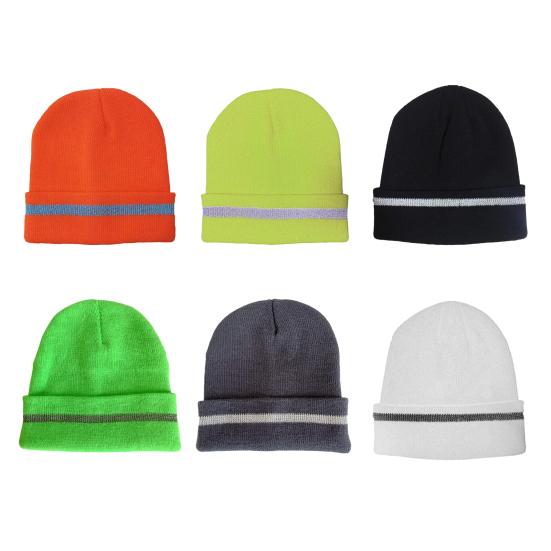 Knitting Hat Reflective Strip Design Warm Unisex Hat Outdoor Windproof Cold Resistance Elastic Hat Headwear