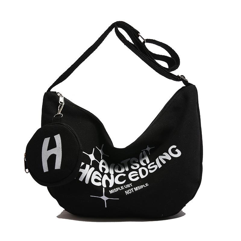 College Canvas Bag Casual Crescent Bag Letter Printed Large Capacity Crossbody Dumplings