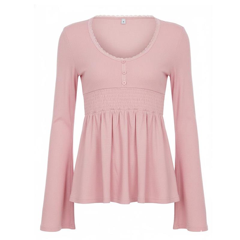 

Шикарная футболка А-силуэта с глубоким V-образным вырезом и длинным рукавом – Высокая эластичность и удобный повседневный женский топ Medium