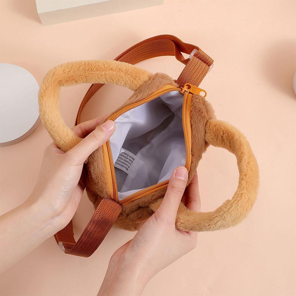 Stylish Cute Embroidered Capybara Plush Handbag Kawaii Carto Plush Shoulder Bag Lightweight Soft Small School Bag Square Bag