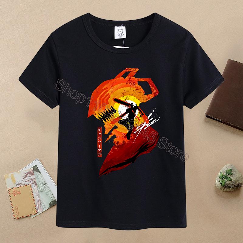 New Chainsaw Man Children T-shirts Anime Character Printed T-shirt Kids Casuals Sports Short Sleeves Tops Baby Boys Clothing