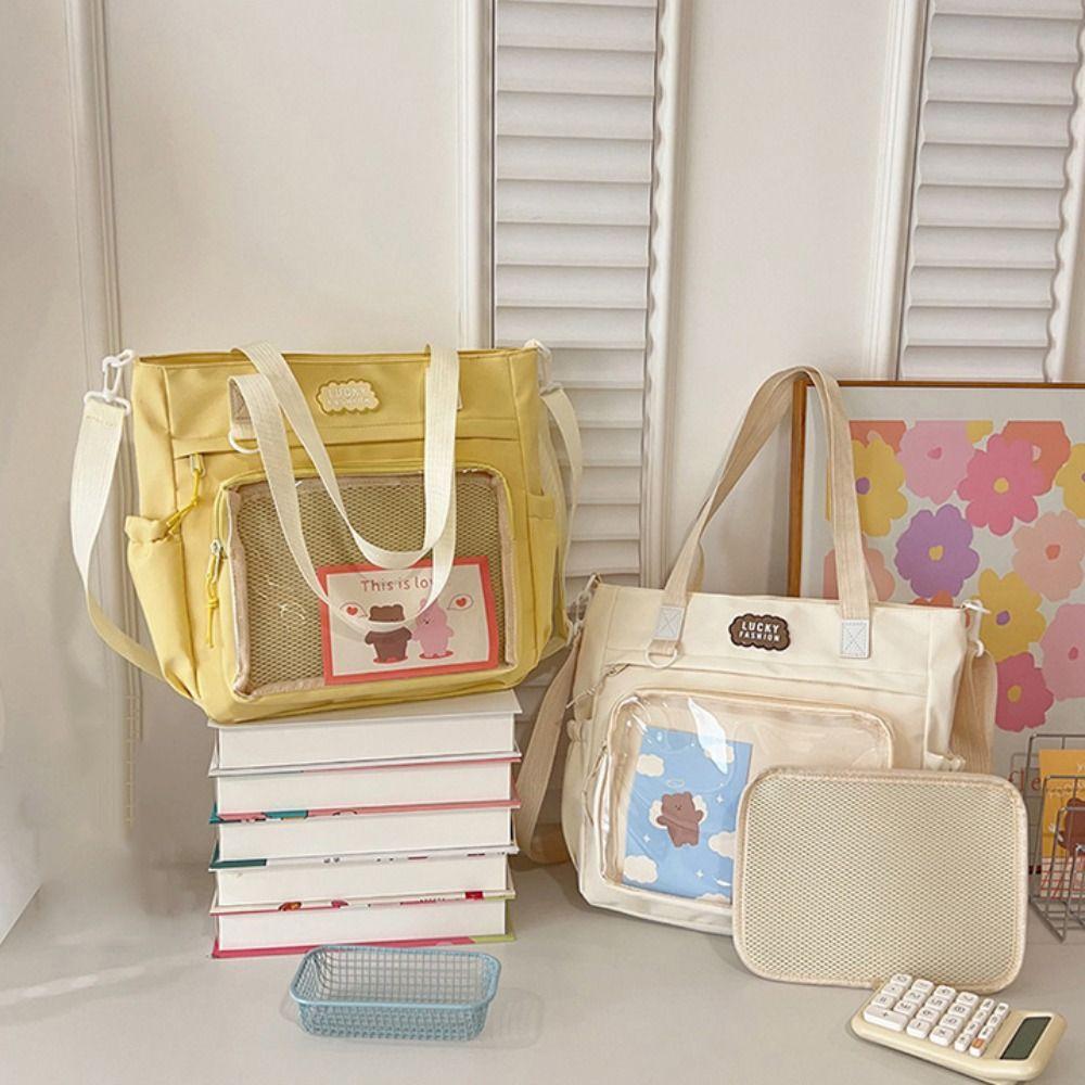 Zipper Transparent Pocket Handbag Large Capacity Canvas Shoulder Bag Sweet Itabag  Girl