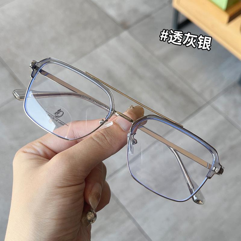 New Fashion Men s Glasses Frame Semi-rimless Double Bridge Women s Eyeglasses Blue Light Blocking Glasses for Men