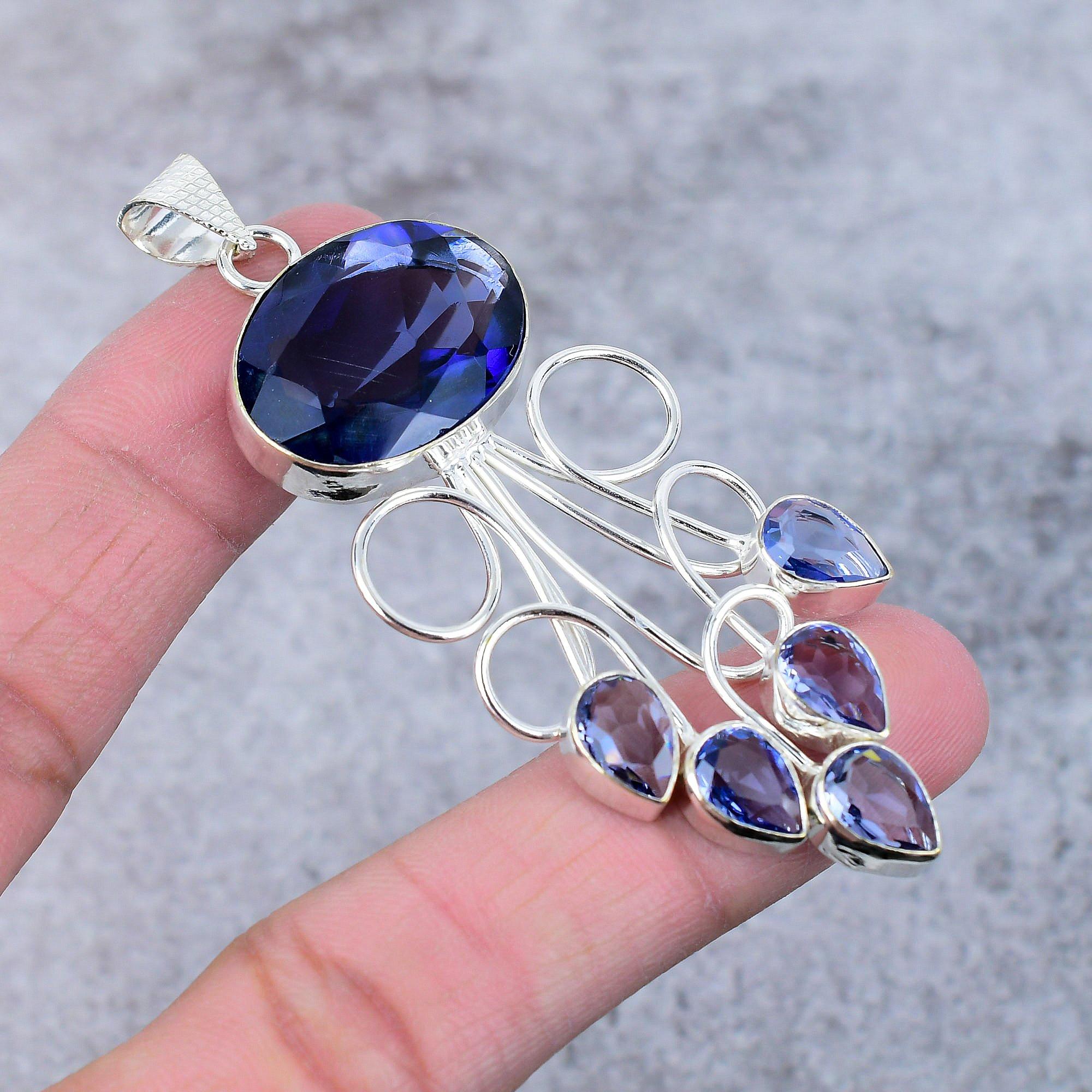 

Iolite Quartz Gemstone Handmade 925 Steling Silver Jewelry Pendant 3.15 M-387