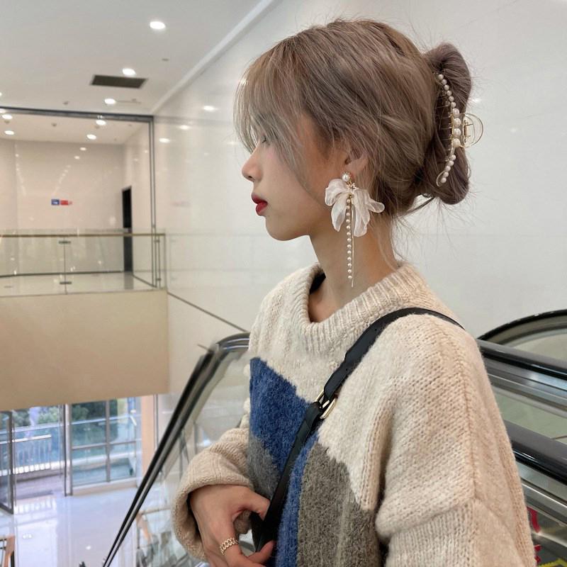 Women 'S Summer Lace Bow Pearl Tassel Earrings Fashion Simple Women Jewelry Exquisite Trend Fashion Stud Earrings