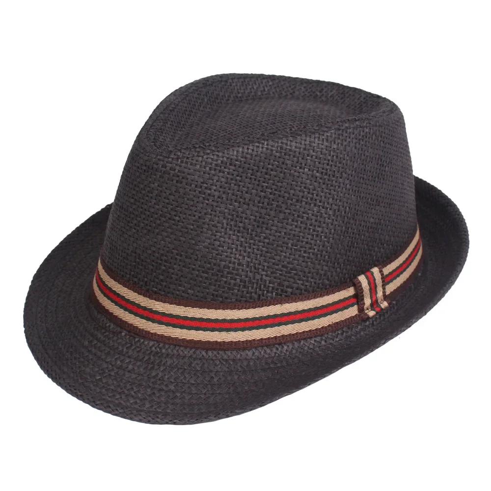 Men's Straw Hat - Summer Beach Sun Hat with Striped Ribbon, Solid Color Fedora & Cowboy Jazz Cap, Casual Gangster Style
