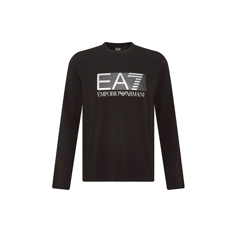 Emporio Armani EA7 Autunno/Inverno 22 T-shirt da uomo con stampa di lettere e numeri, girocollo, maniche lunghe, top, nero 6LPT64-PJ03Z-200