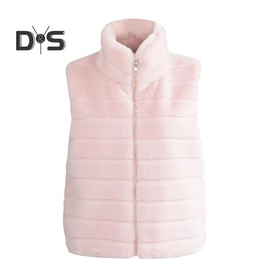 

Женский жилет, пальто из искусственного меха, воротник-стойка, застежка-молния, кардиган без рукавов, однотонный, уютный, сохраняющий тепло, верхняя одежда, повседневная одежда, школьный жилет S розовый